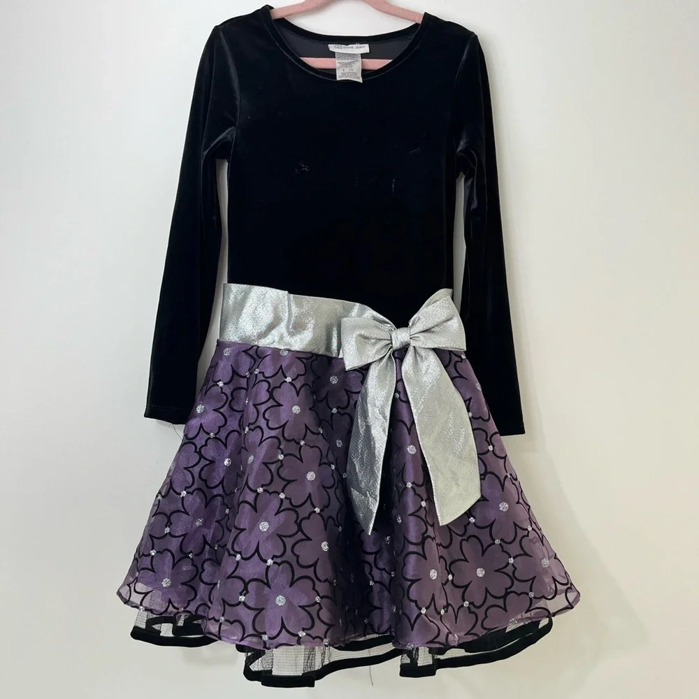 Bonnie Jean Girls Size 10 Black Velvet Purple Sparkle Tutu Party Dress